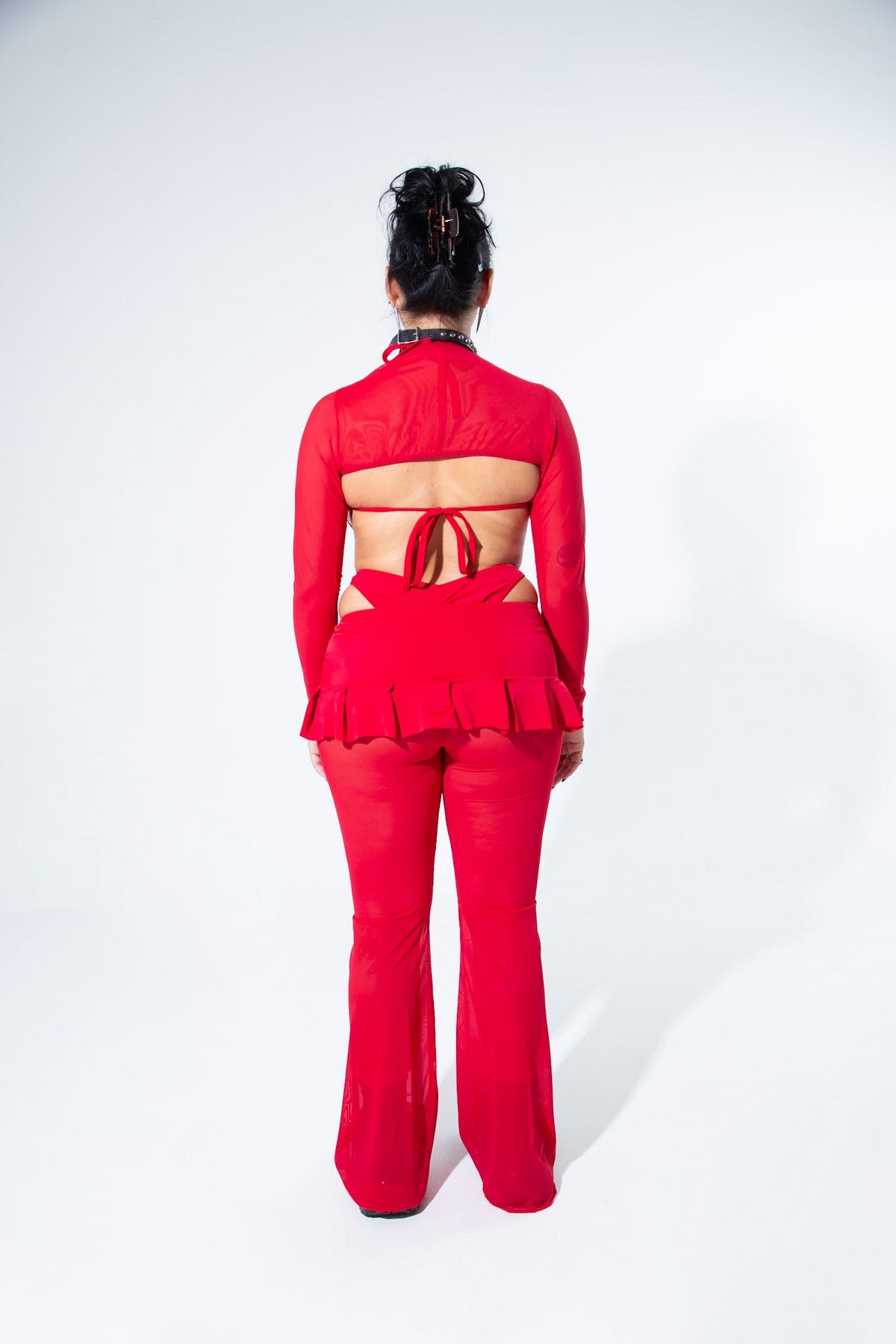 Blood Red Mesh Long Sleeve Shrug