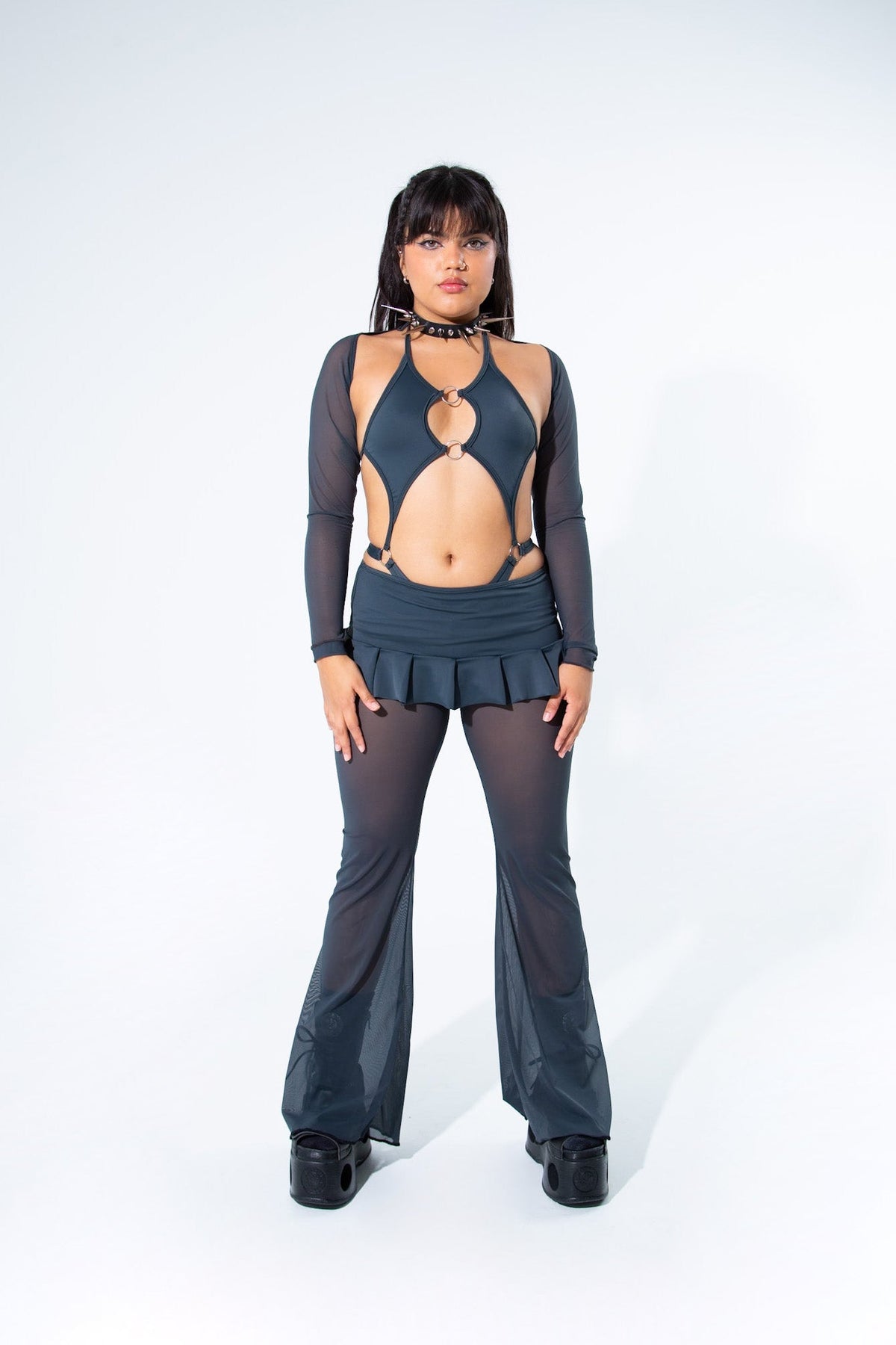 Charcoal Mesh Long Sleeve Shrug