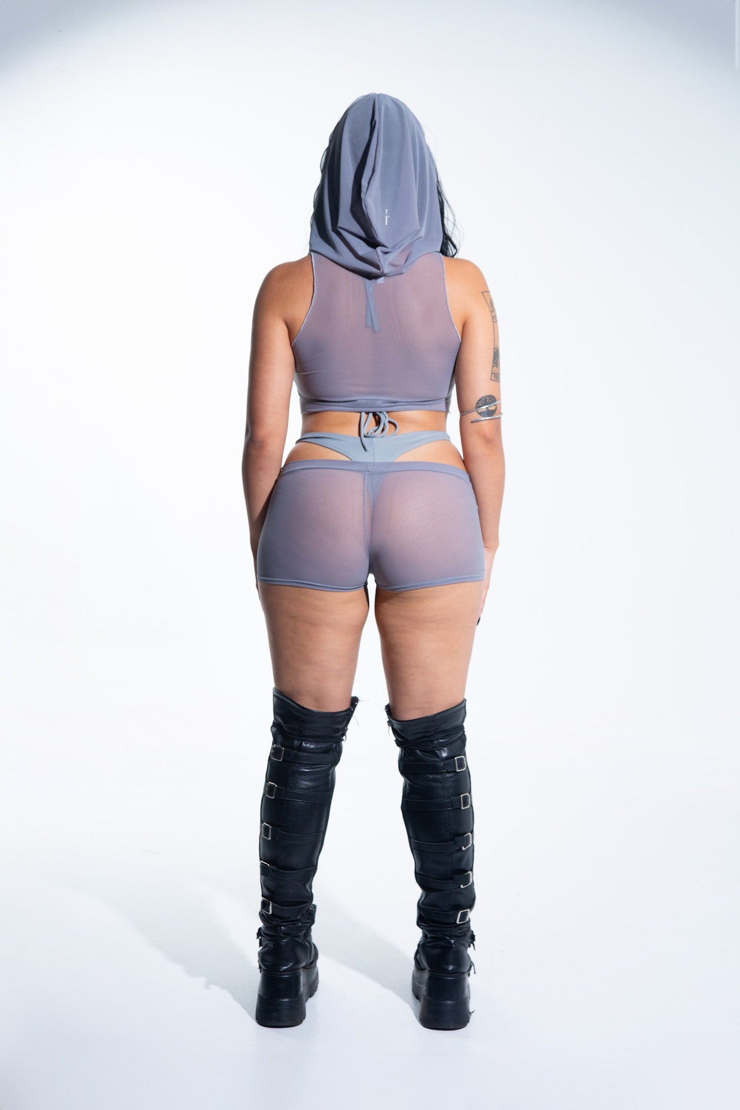 Gray Mesh Hooded Crop Tank