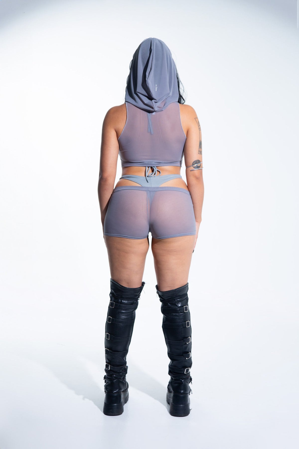 Gray Mesh Low Rise Shorts