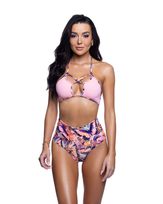 Baby Pink Criss Cross Halter Rave Top for rave looks