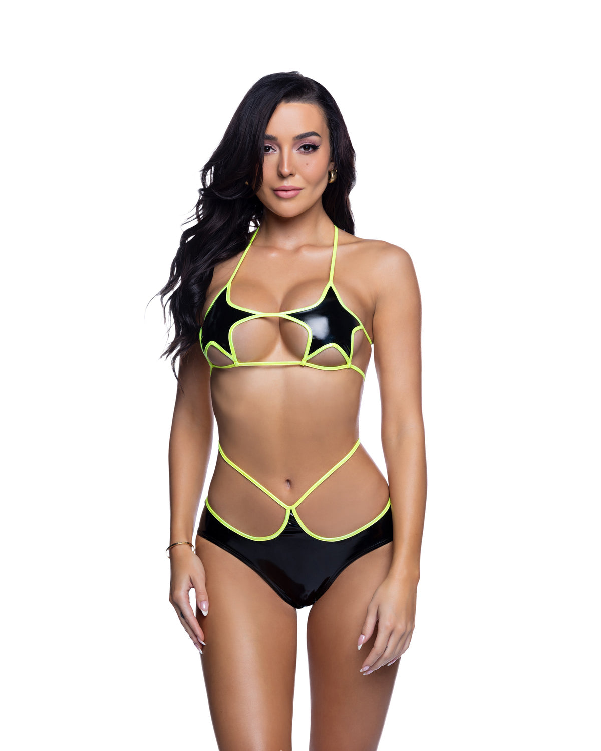 PVC Star Cutout Top & Strappy Short Neon Rave Set
