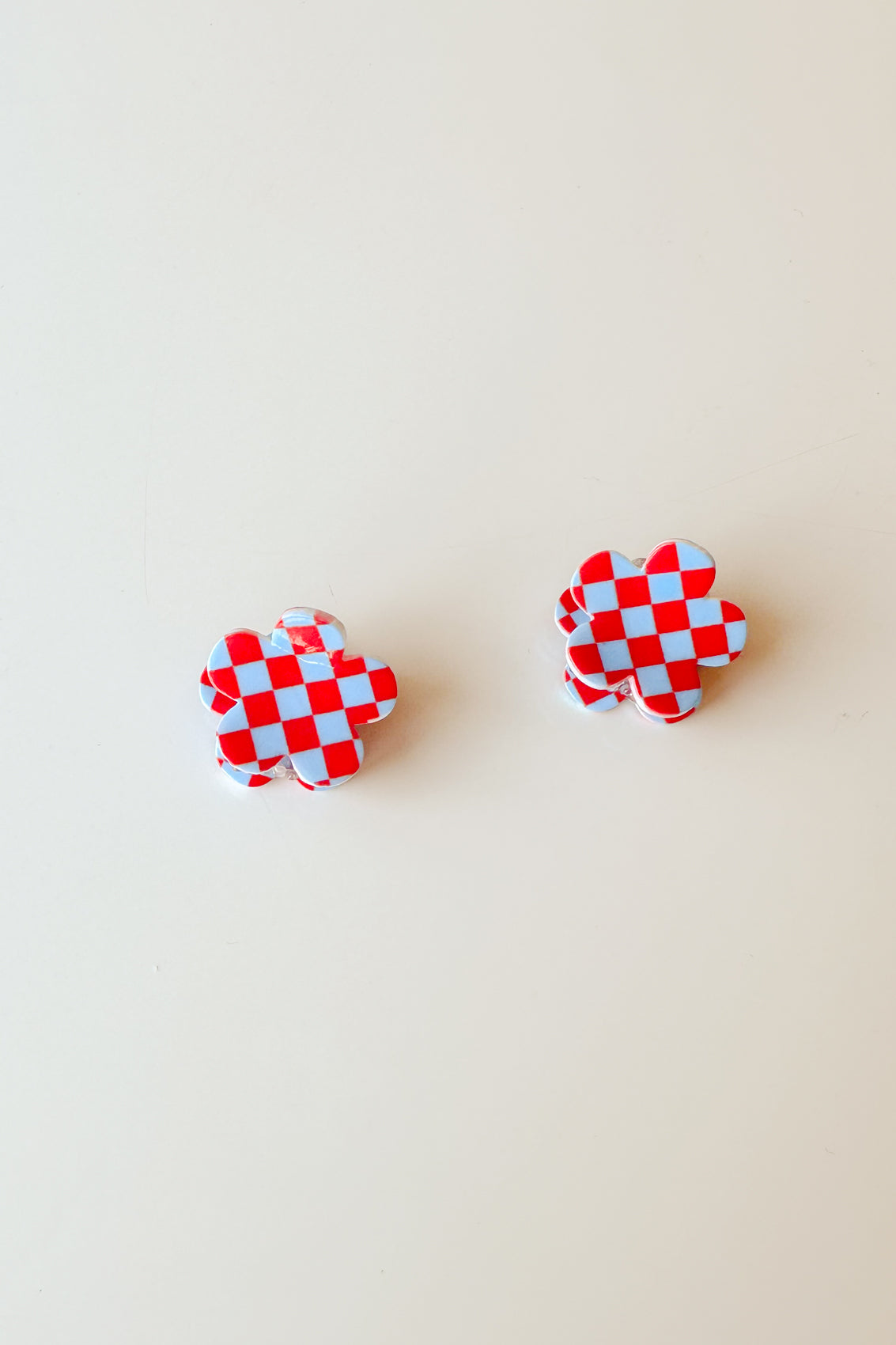 Blue and Red Checkered Flower Hair Clip