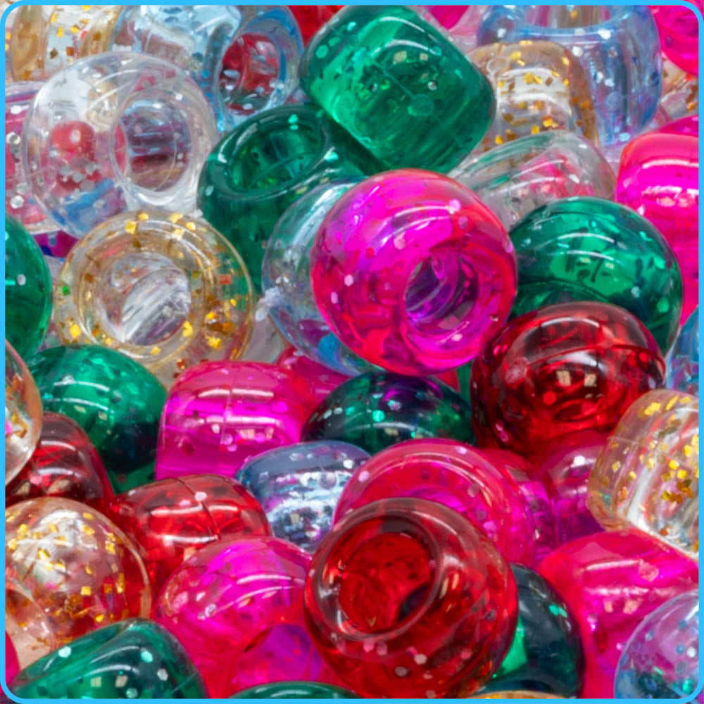 Multicolor Glitter Pony Beads (9mm, 300 Pack)