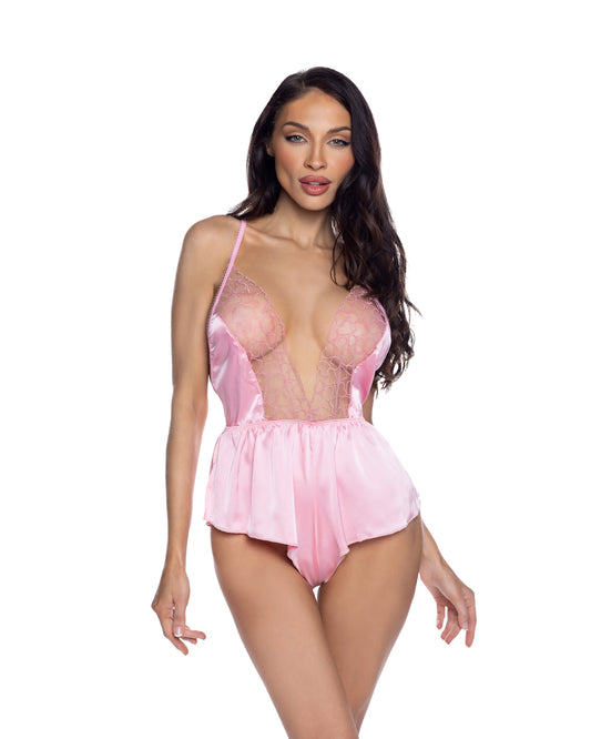 Pink Blushing Beauty Romper in satin for rave looks