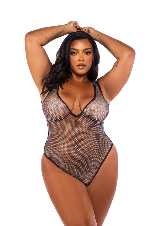 Pink Think Pink Rhinestone Teddy in fishnet for rave looks