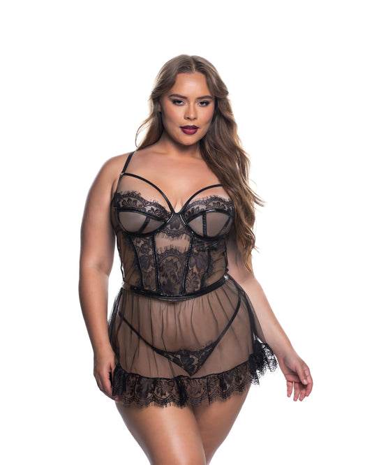 Black Eden Babydoll 2-Piece Set in lace for rave looks
