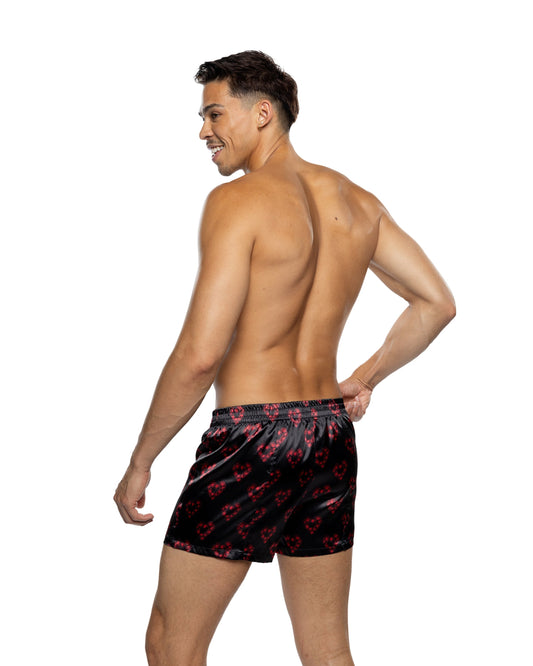 Black/Red Rosebud Boxer in satin for rave looks