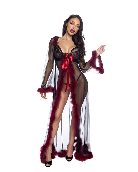 Black/Merlot Fantasy Luxe Glam Robe in satin for rave looks