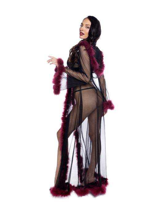 Black/Merlot Fantasy Luxe Glam Robe in satin for rave looks