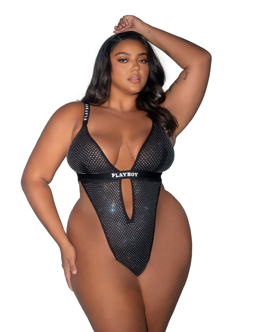 black Playboy Disco Fever Teddy in rhinestone for rave looks