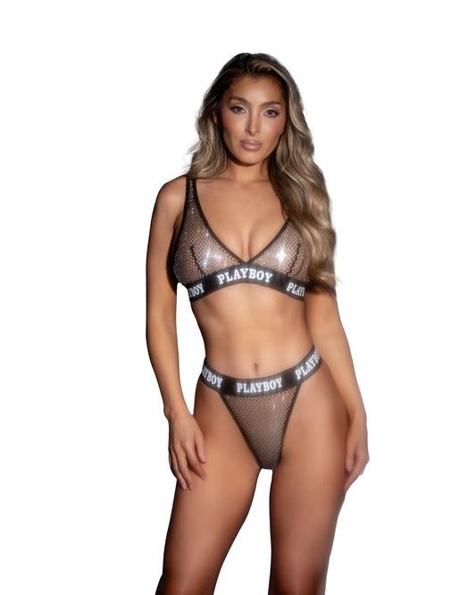 Black Playboy Galaxy Bunny 2pc Set in fishnet for rave looks