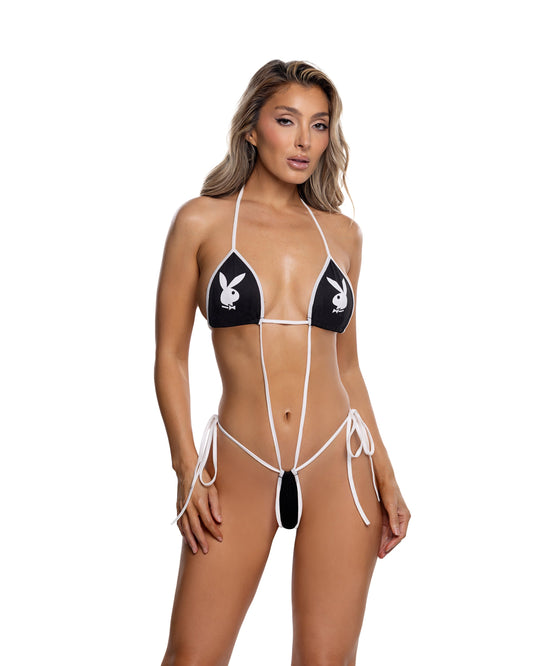 Black/White Playboy Dueling Bunny Sling in cotton for rave looks