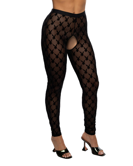 Black Playboy Burnout Bunny Footless Tights for rave looks