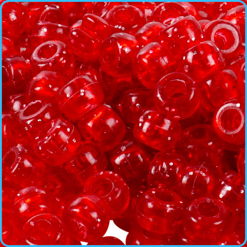 Red Glitter Pony Beads (9mm, 300 Pack)