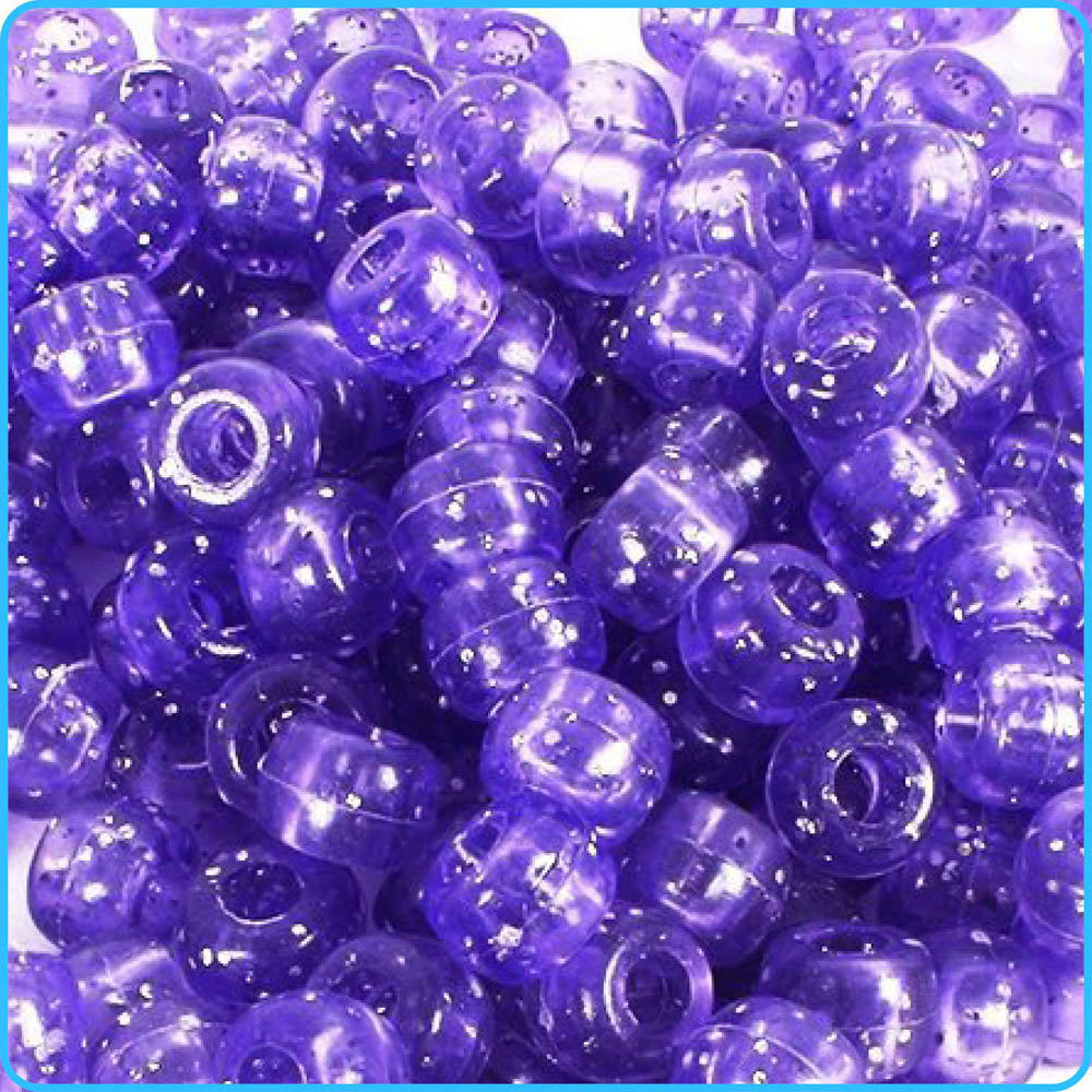 Purple Glitter Pony Beads (9mm, 300 Pack)