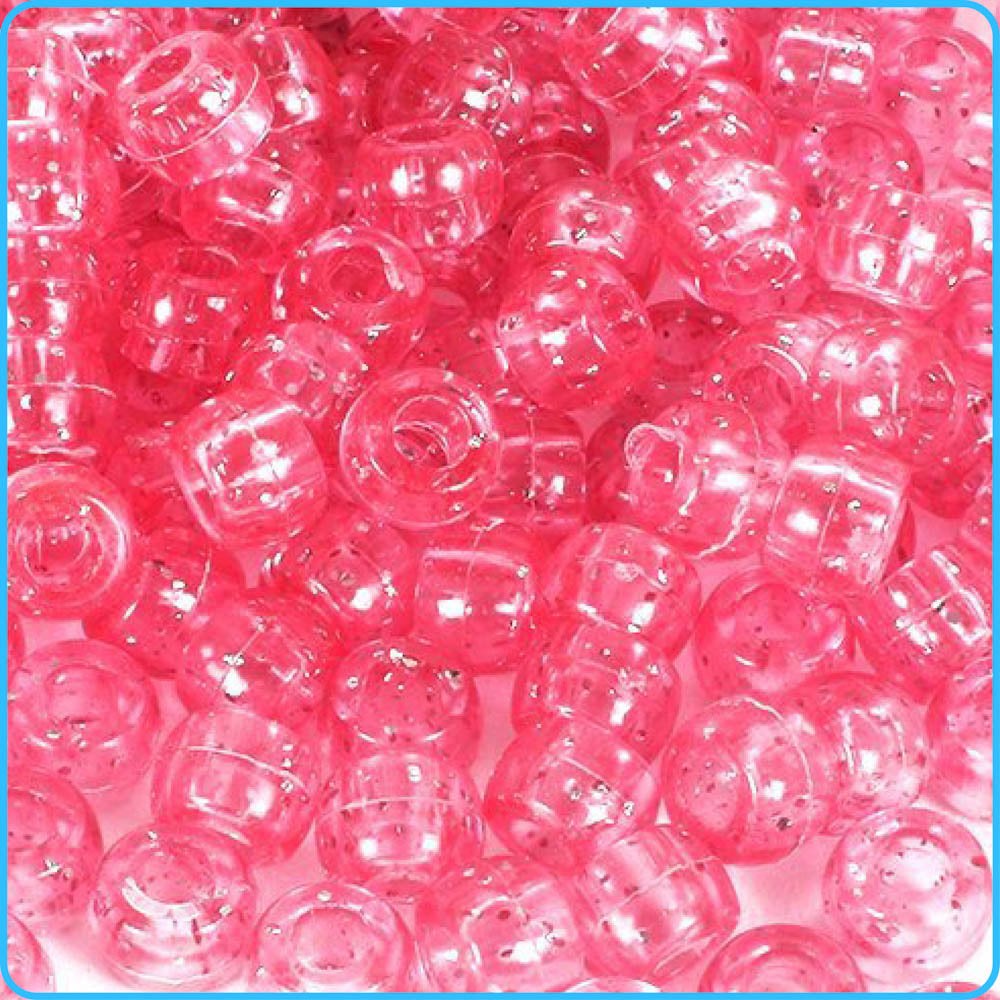 Pink Glitter Pony Beads (9mm, 300 Pack)