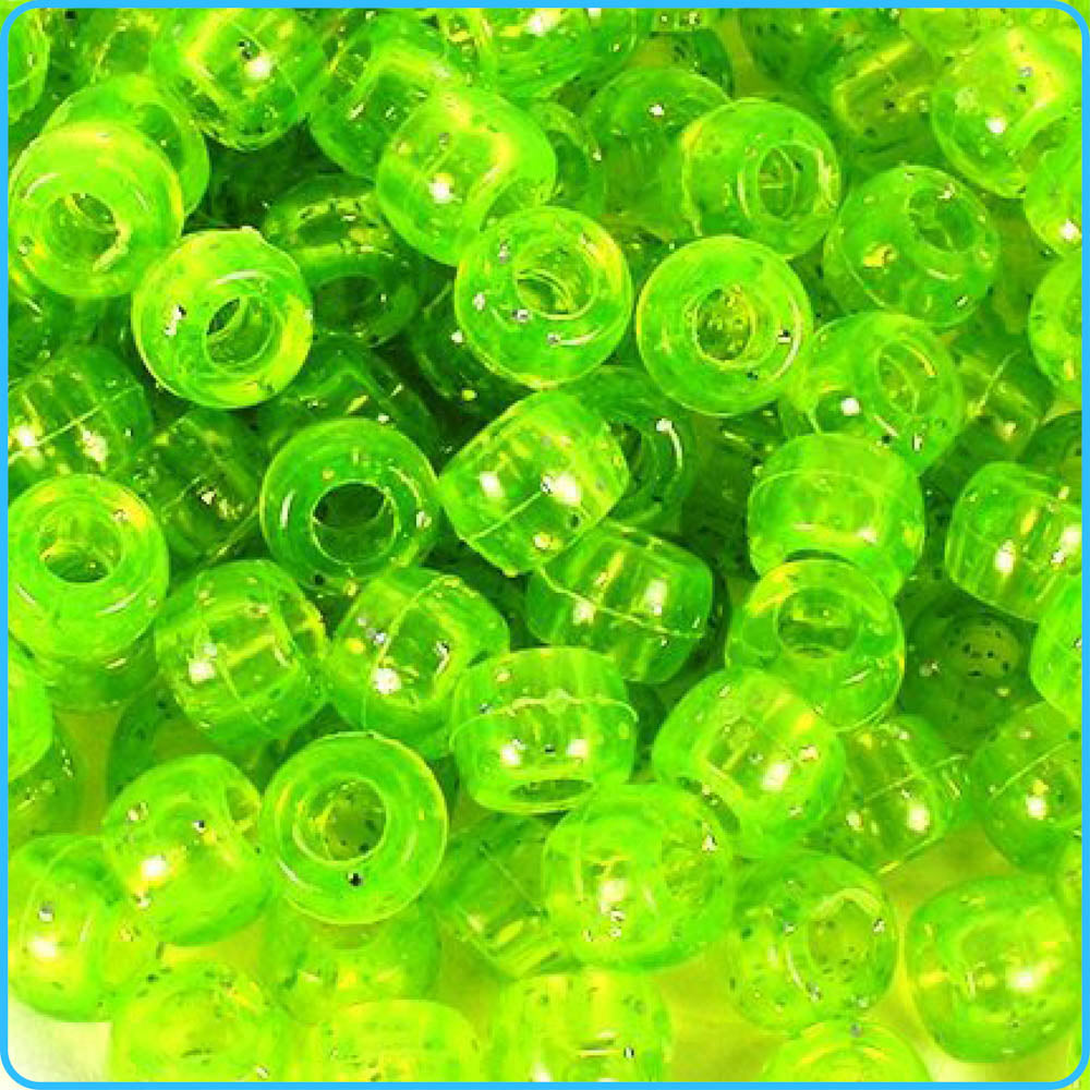 Green Glitter Pony Beads (9mm, 300 Pack)