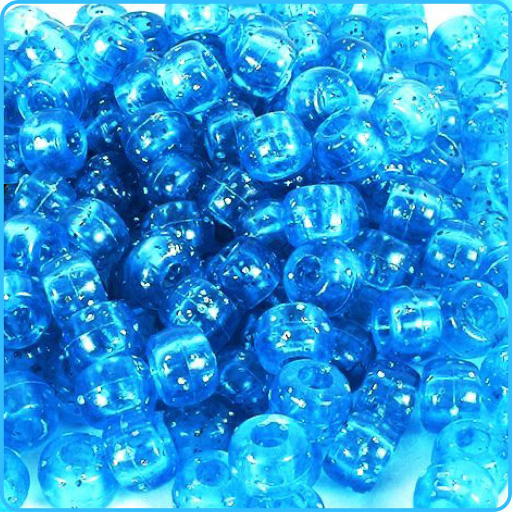 Blue Glitter Pony Beads (9mm, 300 Pack)