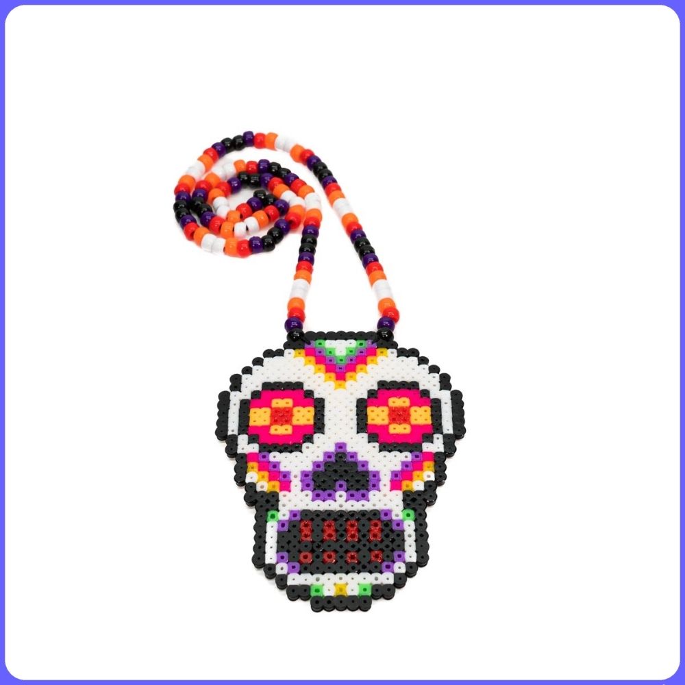 Cinco De Mayo Sugar Skull Perler Necklace (Medium)