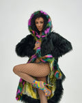 Faux Fur Mid-Length Hooded Rave Coat