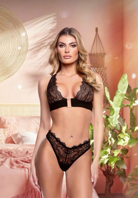 Black Fever Dream 2pc Set in satin for rave looks