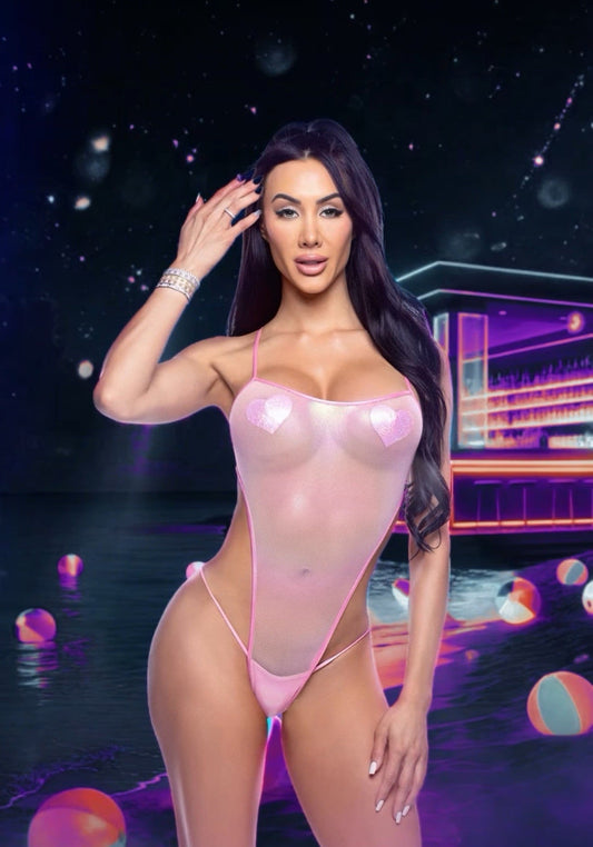 Blue Holographic Fishnet High Cut Romper in holographic for rave looks