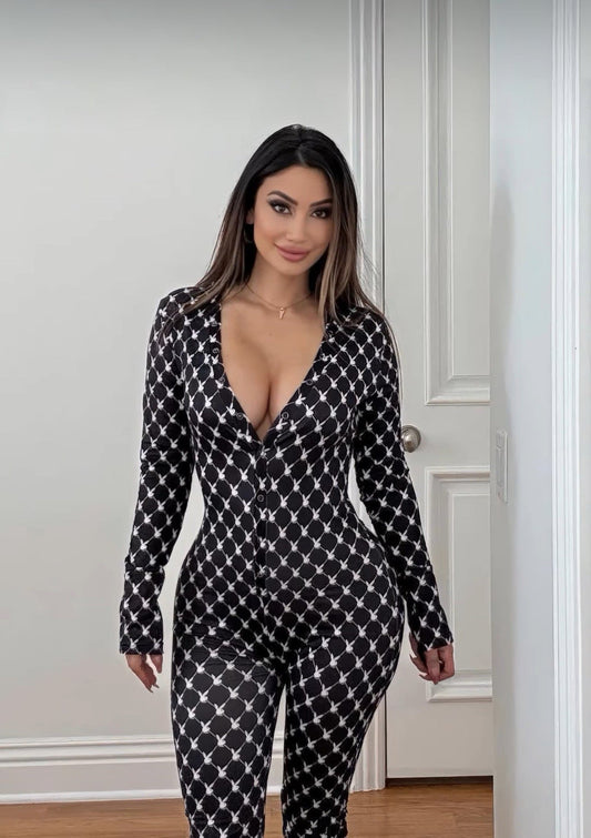 black/white Playboy Bunny Cozy Lounge Union Suit for rave looks