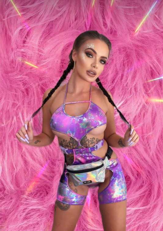 Blue/Multi Tie-Dye Keyhole Tie Top for rave looks