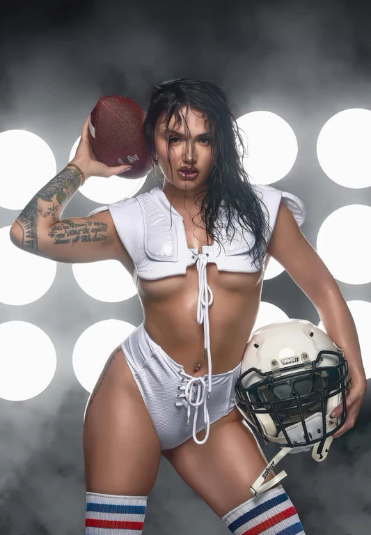 White Varsity Babe Football Player Costume for rave looks