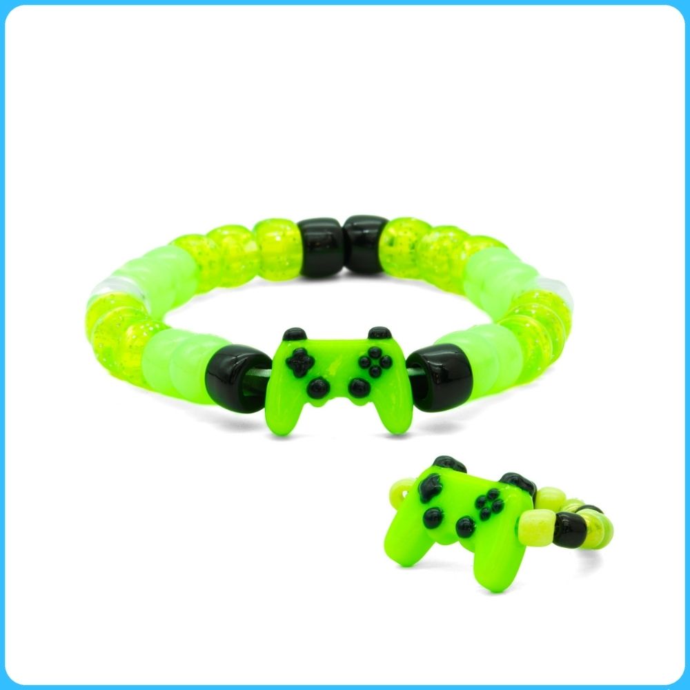 Green Classic Controller Kandi Ring & Bracelet Set (2 Pack)