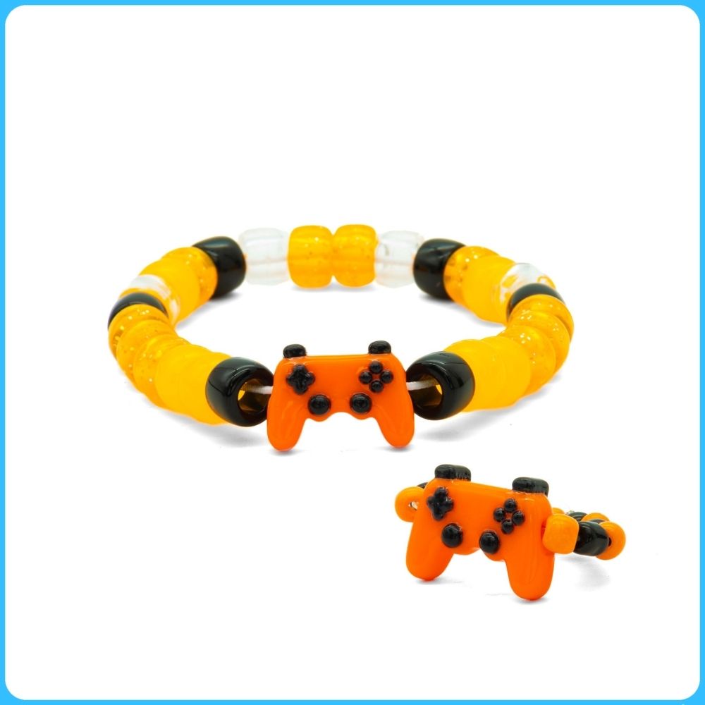 Orange Classic Controller Kandi Ring & Bracelet Set (2-Pack)