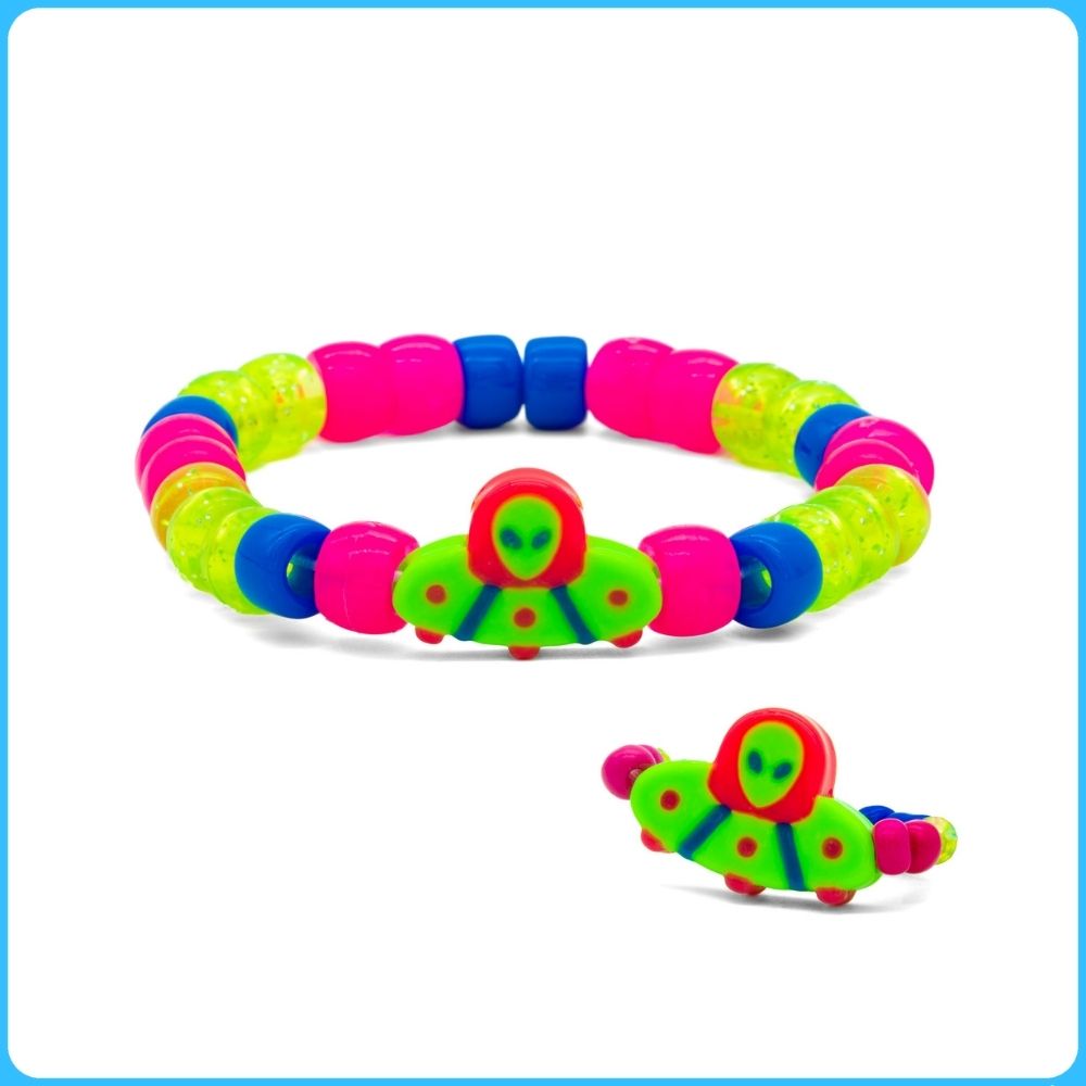 Green Spaceship Kandi Ring & Bracelet Set (2-Pack)