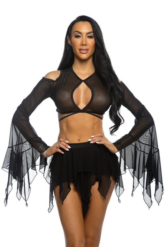Black Mesh Flow Skirt in mesh for rave looks