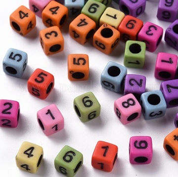 Retro Multicolor Cube Number Beads 0-9 (6mm, 100 Pack)