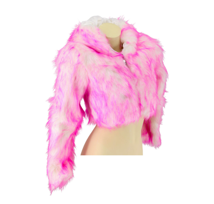 Pink Cropped LED Light-Up Faux Fur Coat
