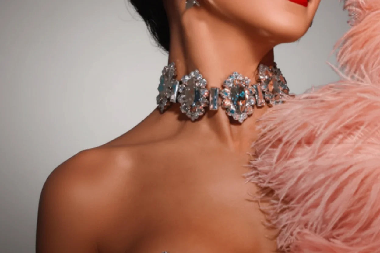 Crystal Rhinestone AB & Necklace & Pasties Set