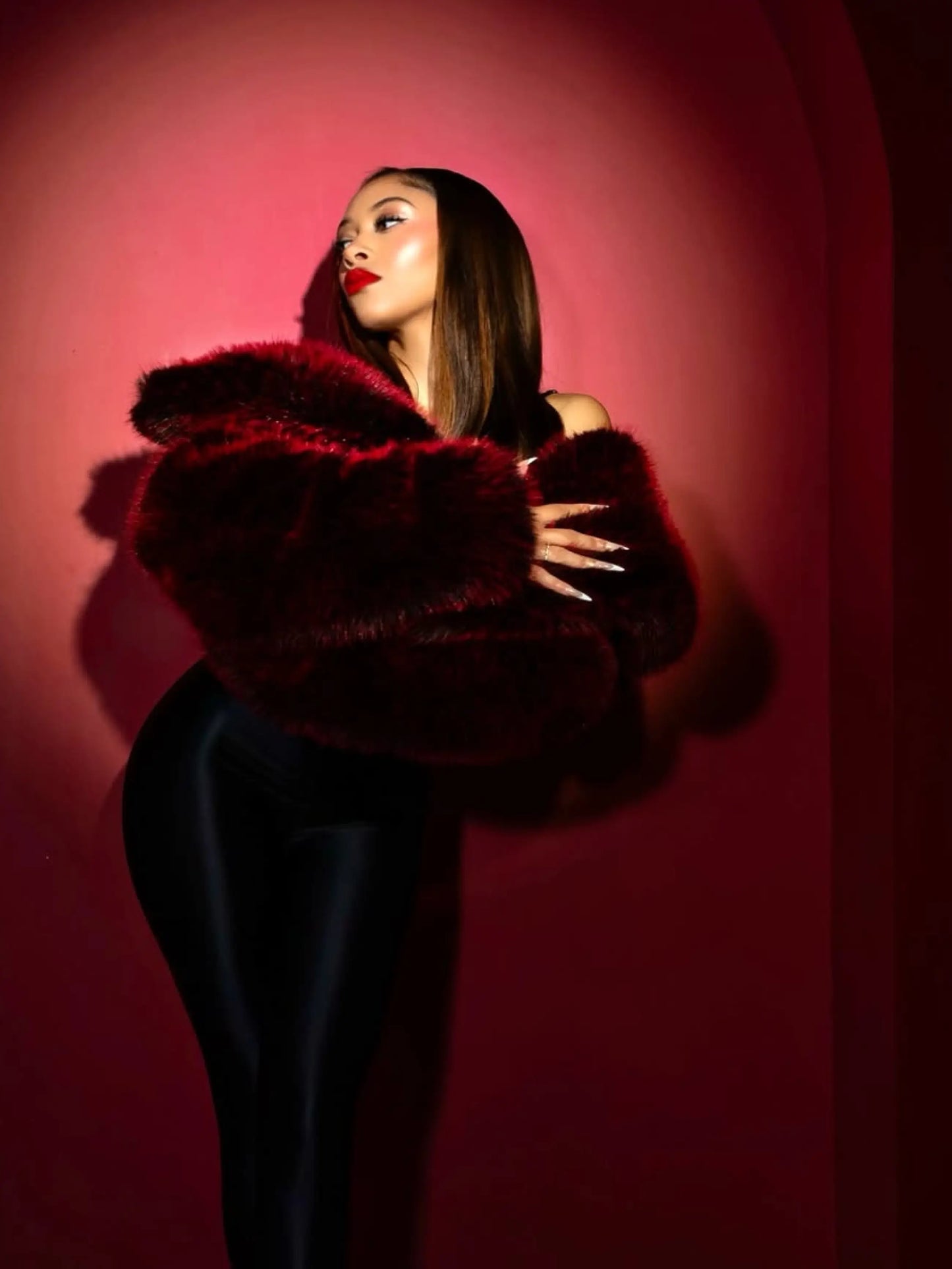 Y2K Faux Fur Jacket - Red