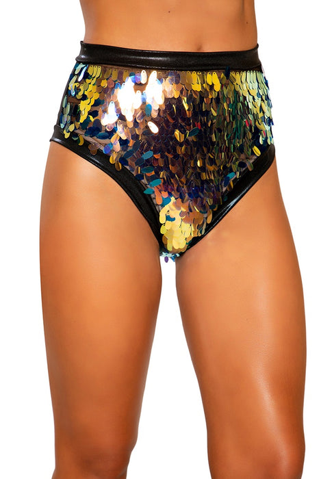 Black Gold Tear Drop Sequin Shimmer High-Waisted Shorts