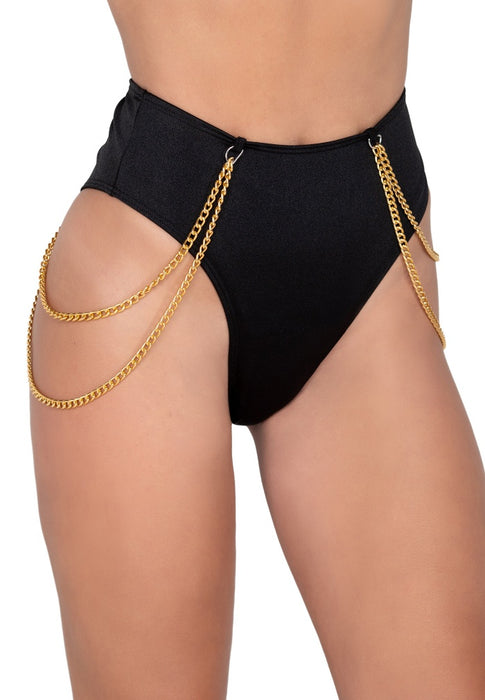 Black High Waisted Shorts With Chain Detail