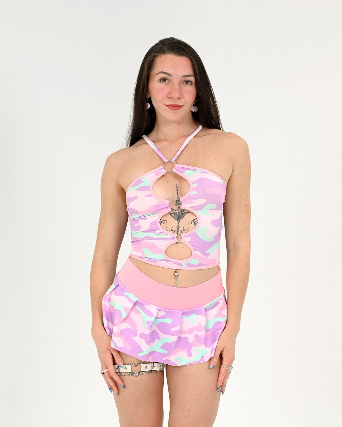Pastel Camo Ring Cutout Crop Top