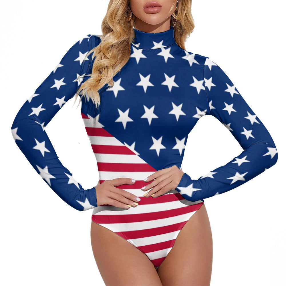 American Flag Star Spangled Long Sleeve Bodysuit