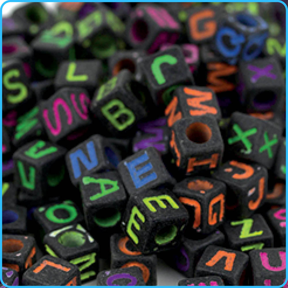 Alphabet UV Black Fluorescent Cube Beads (300 Pack)