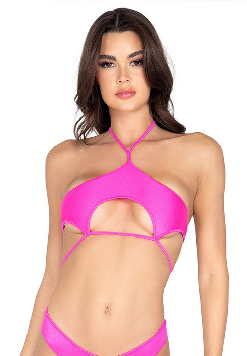 Hot Pink Underboob Cutout Tie Top