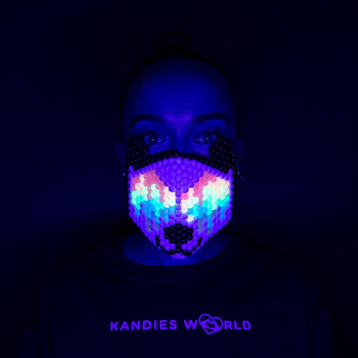 Trippy Acid Panda Bear Glow Kandi Mask (Round)