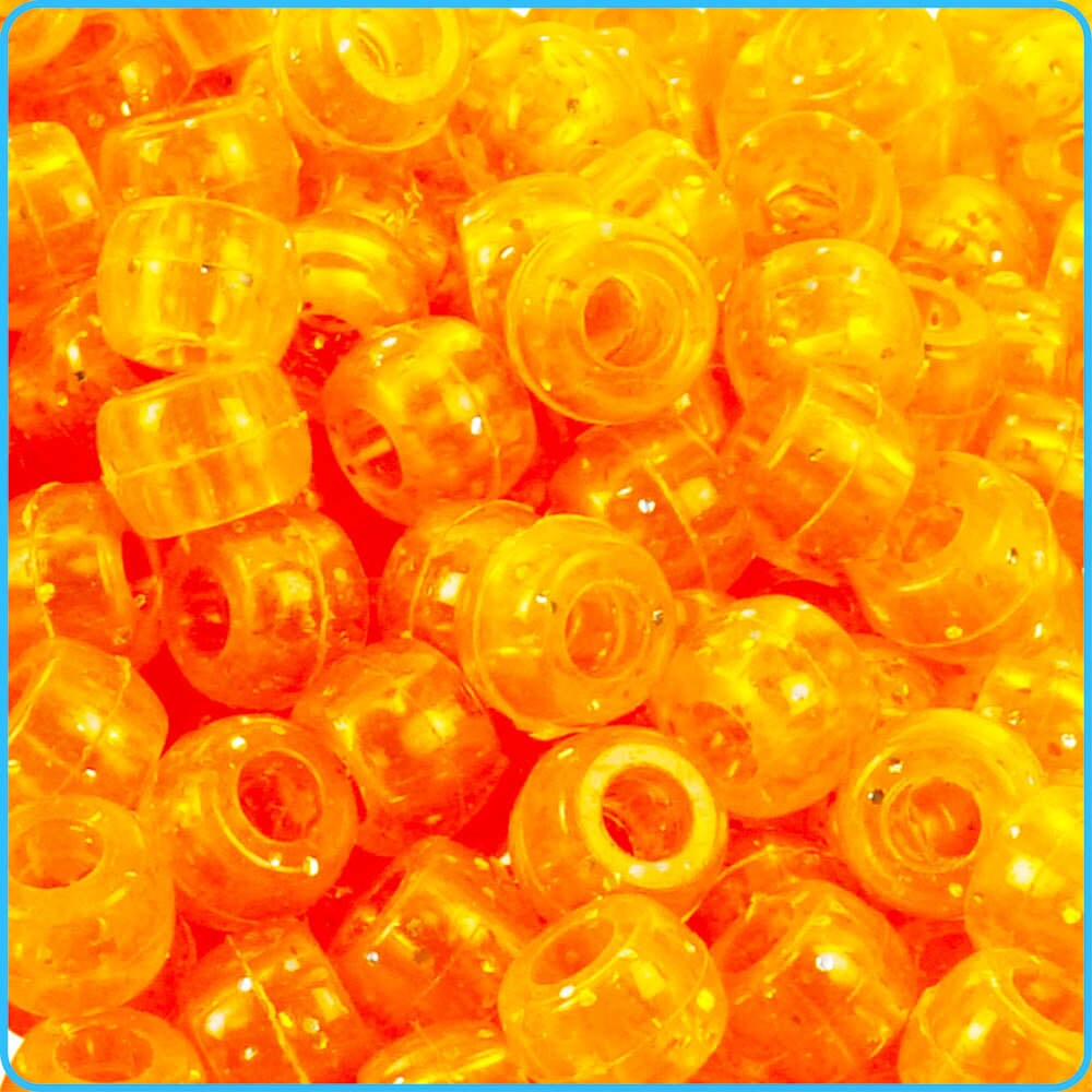 Orange Glitter Pony Beads (9mm, 300 Pack)