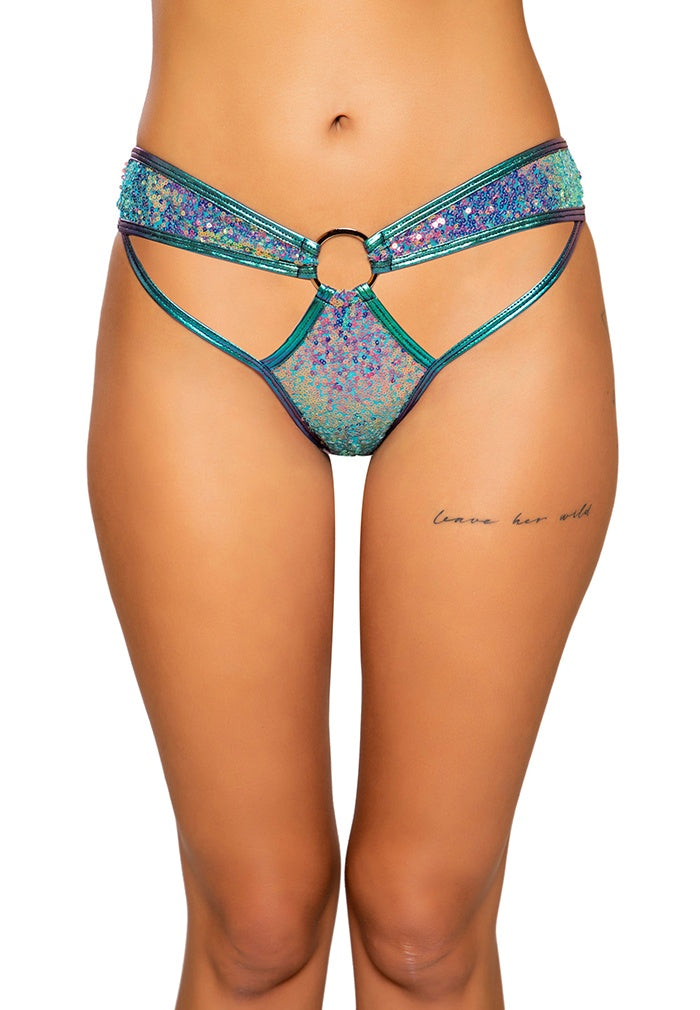 Jade Blue Sequin Shorts With Ring Detail