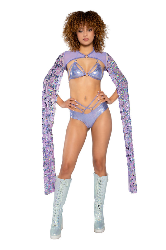 Lavender Sequin Drop Sleeve Shrug in sequin for rave looks