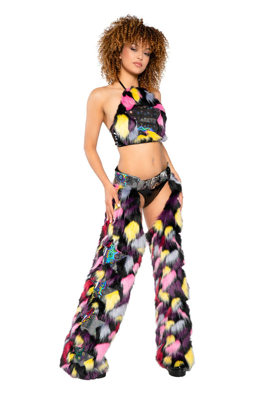 Punk Princess Faux Fur/Vinyl Star Chaps in faux fur for rave looks