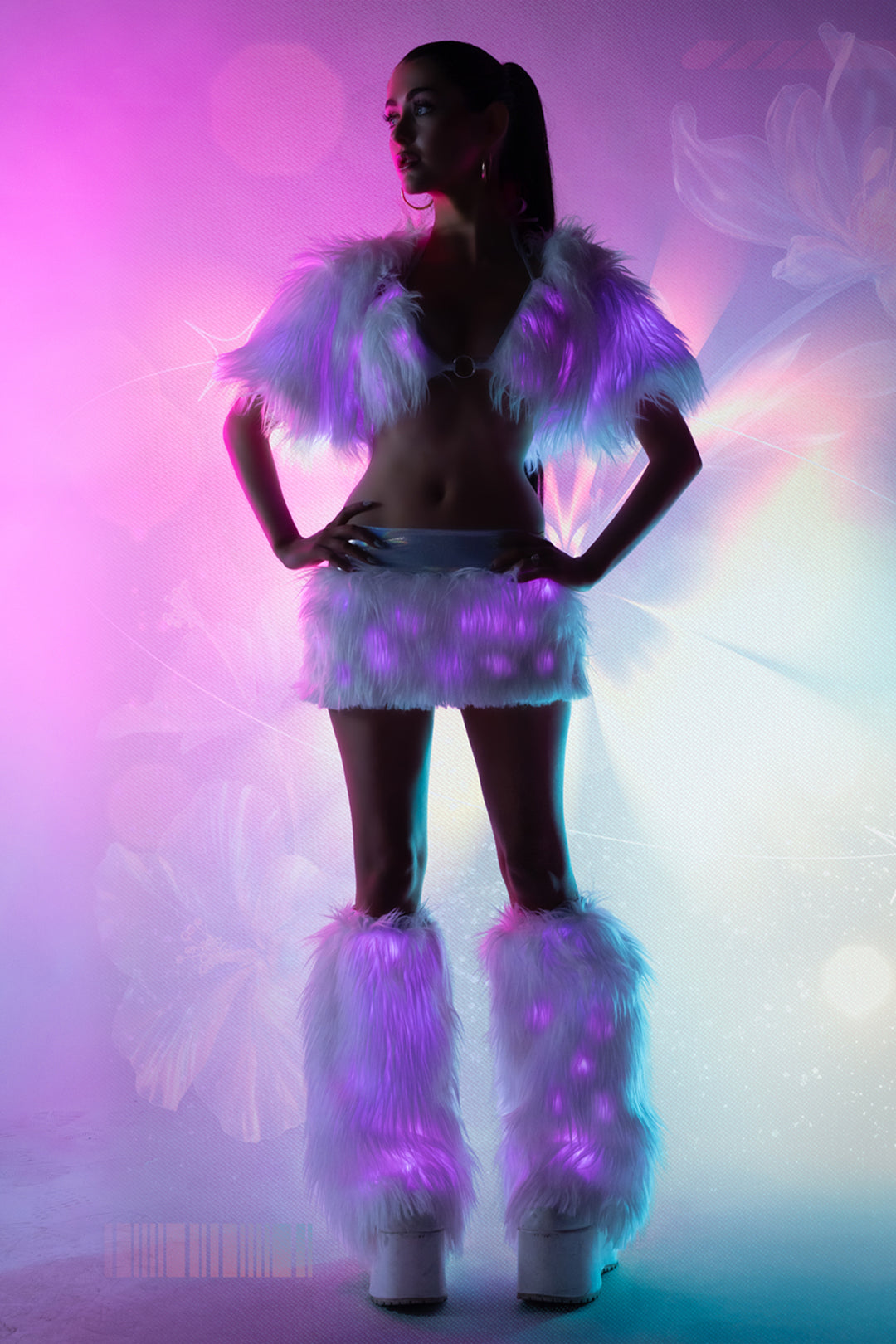 White/White Lights Light-Up Faux Fur Triangle Top in faux fur for rave looks